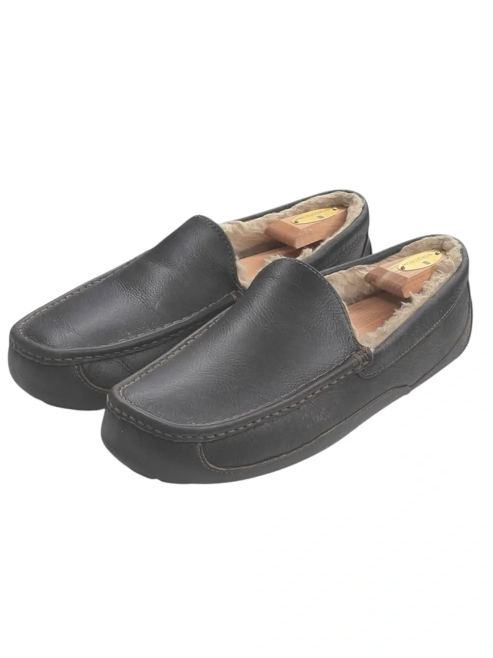 UGG 𖤐 Ascot Fur Lined Leather Moc Slipper Loafer 𖤐 Black Brown 𖤐 12 45 𖤐 Men’s